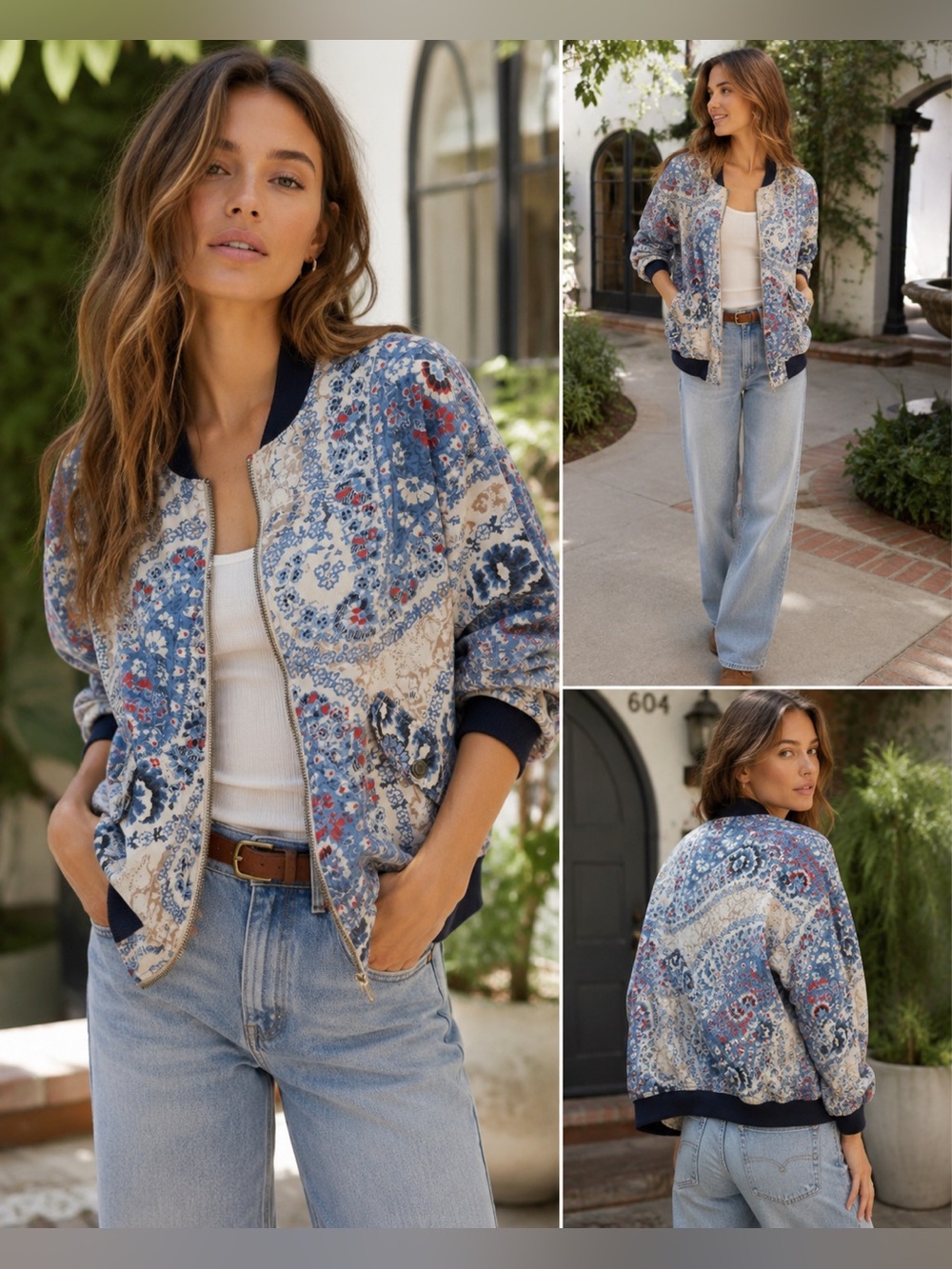 Free people Woven Paisley Bomber Jacket - Blue Multi size XS